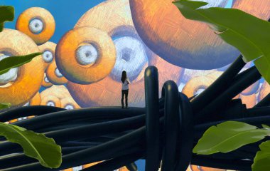 Soyut renkli arka plan, hayal gücü kavramı insan silueti.