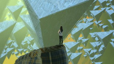 Soyut renkli arka plan, hayal gücü kavramı insan silueti.