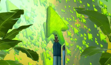 Soyut renkli arka plan, hayal gücü kavramı insan silueti.