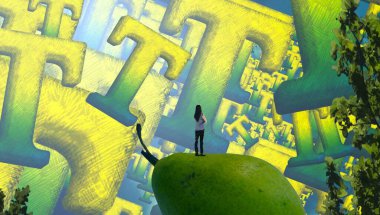 Soyut renkli arka plan, hayal gücü kavramı insan silueti.