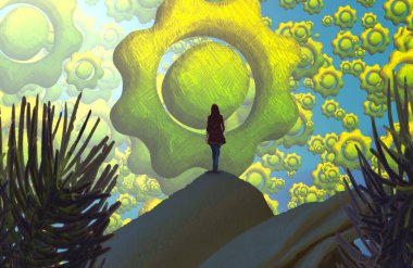 Soyut renkli arka plan, hayal gücü kavramı insan silueti.