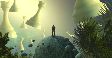 Soyut renkli arka plan, hayal gücü kavramı insan silueti.