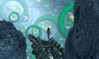 Soyut renkli arka plan, hayal gücü kavramı insan silueti.