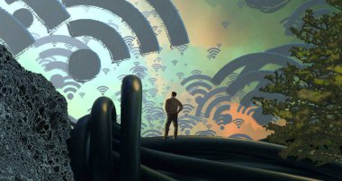 Soyut renkli arka plan, hayal gücü kavramı insan silueti.