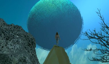 Soyut renkli arka plan, hayal gücü kavramı insan silueti.