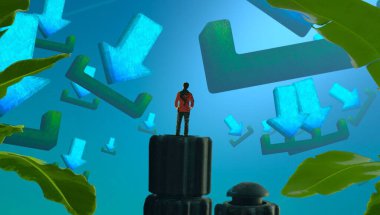 Soyut renkli arka plan, hayal gücü kavramı insan silueti.