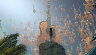 Soyut renkli arka plan, hayal gücü kavramı insan silueti.