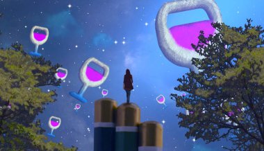 Soyut renkli arka plan, hayal gücü kavramı insan silueti.