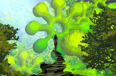 Soyut renkli arka plan, hayal gücü kavramı insan silueti.