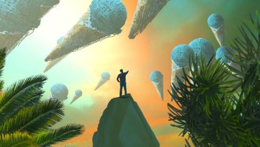 Soyut renkli arka plan, hayal gücü kavramı insan silueti.