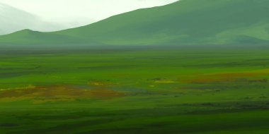 Guaj veya akrilik boyalar ile çizim dağların Manzara