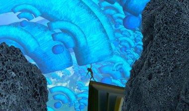 Soyut renkli arka plan, hayal gücü kavramı insan silueti.