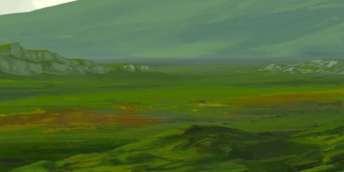 Guaj veya akrilik boyalar ile çizim dağların Manzara