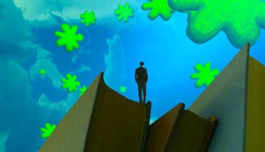 Soyut renkli arka plan, hayal gücü kavramı insan silueti.