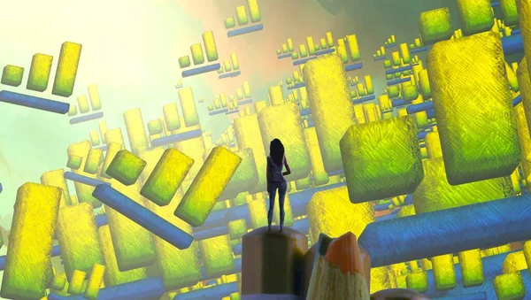 Soyut renkli arka plan, hayal gücü kavramı insan silueti.