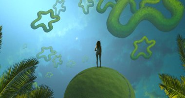 Soyut renkli arka plan, hayal gücü kavramı insan silueti.