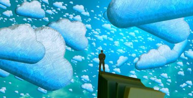 Soyut renkli arka plan, hayal gücü kavramı insan silueti.