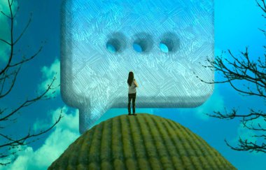 Soyut renkli arka plan, hayal gücü kavramı insan silueti.