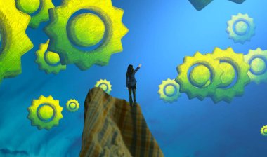 Soyut renkli arka plan, hayal gücü kavramı insan silueti.