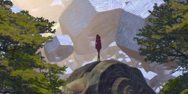 Soyut renkli arka plan, hayal gücü kavramı insan silueti.