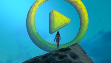 Soyut renkli arka plan, hayal gücü kavramı insan silueti.