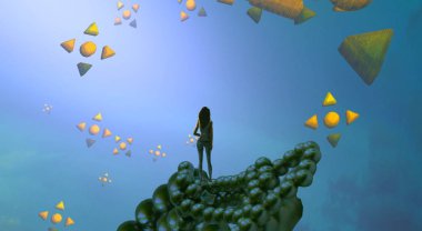 Soyut renkli arka plan, hayal gücü kavramı insan silueti.