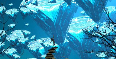 Soyut renkli arka plan, hayal gücü kavramı insan silueti.