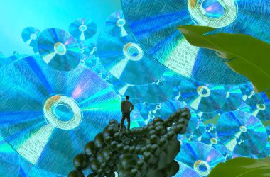 Soyut renkli arka plan, hayal gücü kavramı insan silueti.