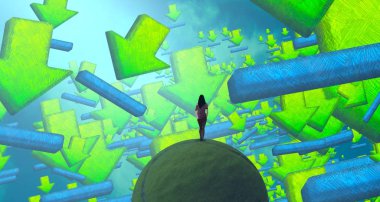 Soyut renkli arka plan, hayal gücü kavramı insan silueti.