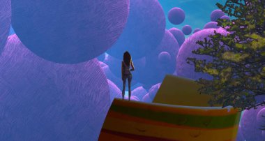 Soyut renkli arka plan, hayal gücü kavramı insan silueti.