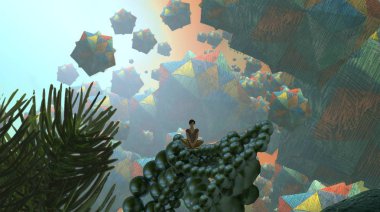 Soyut renkli arka plan, hayal gücü kavramı insan silueti.