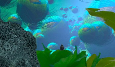 Soyut renkli arka plan, hayal gücü kavramı insan silueti.