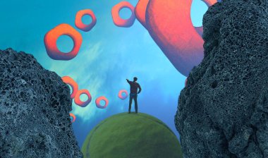 Soyut renkli arka plan, hayal gücü kavramı insan silueti.