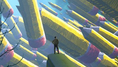 Soyut renkli arka plan, hayal gücü kavramı insan silueti.