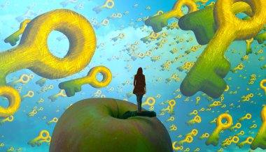 karikatür ve yeşil arka plan