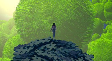 Soyut renkli arka plan, hayal gücü kavramı insan silueti.