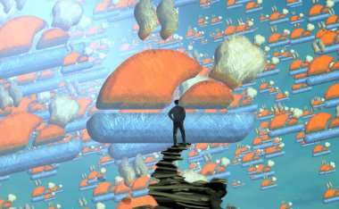 Soyut renkli arka plan, hayal gücü kavramı insan silueti.