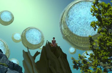 Soyut renkli arka plan, hayal gücü kavramı insan silueti.