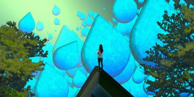 Soyut renkli arka plan, hayal gücü kavramı insan silueti.