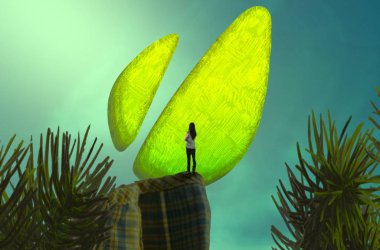 Soyut renkli arka plan, hayal gücü kavramı insan silueti.