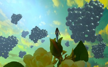 Soyut renkli arka plan, hayal gücü kavramı insan silueti.