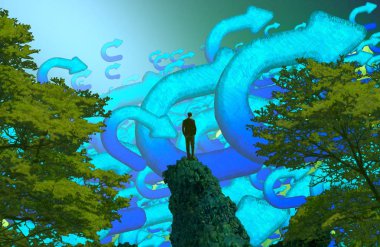 Soyut renkli arka plan, hayal gücü kavramı insan silueti.