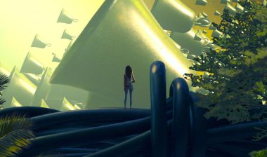 Soyut renkli arka plan, hayal gücü kavramı insan silueti.