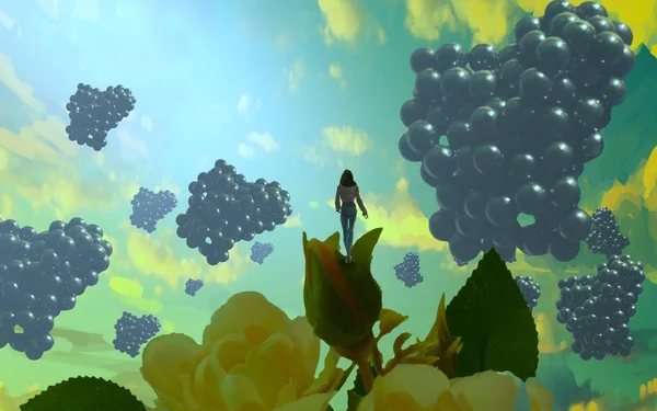 Soyut renkli arka plan, hayal gücü kavramı insan silueti.