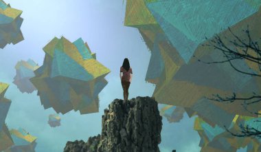 Soyut renkli arka plan, hayal gücü kavramı insan silueti.