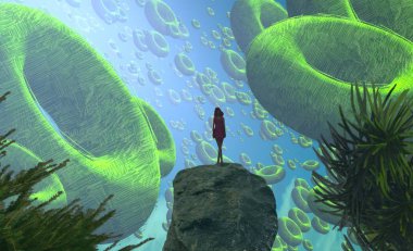 Soyut renkli arka plan, hayal gücü kavramı insan silueti.