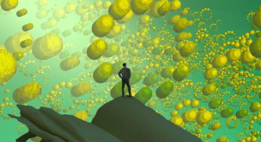 Soyut renkli arka plan, hayal gücü kavramı insan silueti.