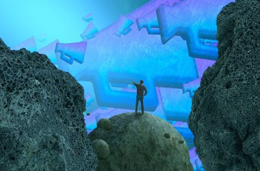 Soyut renkli arka plan, hayal gücü kavramı insan silueti.