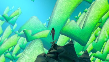 Soyut renkli arka plan, hayal gücü kavramı insan silueti.