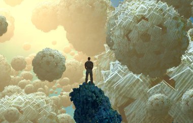 Soyut renkli arka plan, hayal gücü kavramı insan silueti.